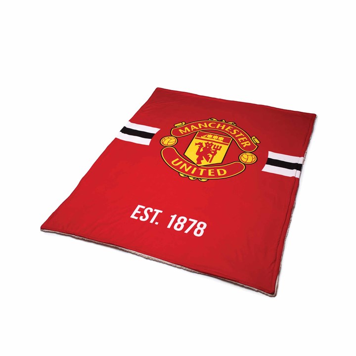 Manchester United FC Core Stripe Sherpa Fleece Blanket