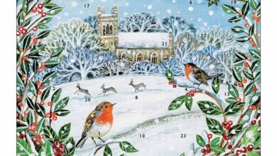 Snowy Church Scene Midi Square Traditional Advent Calendar
