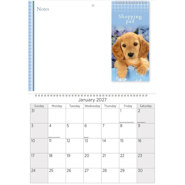 Puppies Memo Calendar & Shopping Pad 2027
