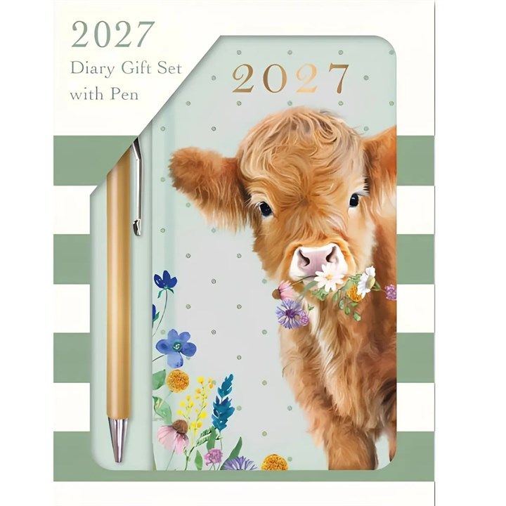 Highland Cow Gift Set with Pen Slim Diary 2027
