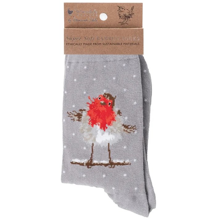 Wrendale Designs, Jolly Robin Socks – Size 4 – 7