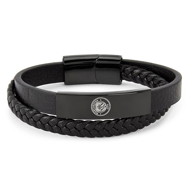 Manchester City FC Engraved Leather Bracelet with Gift Box
