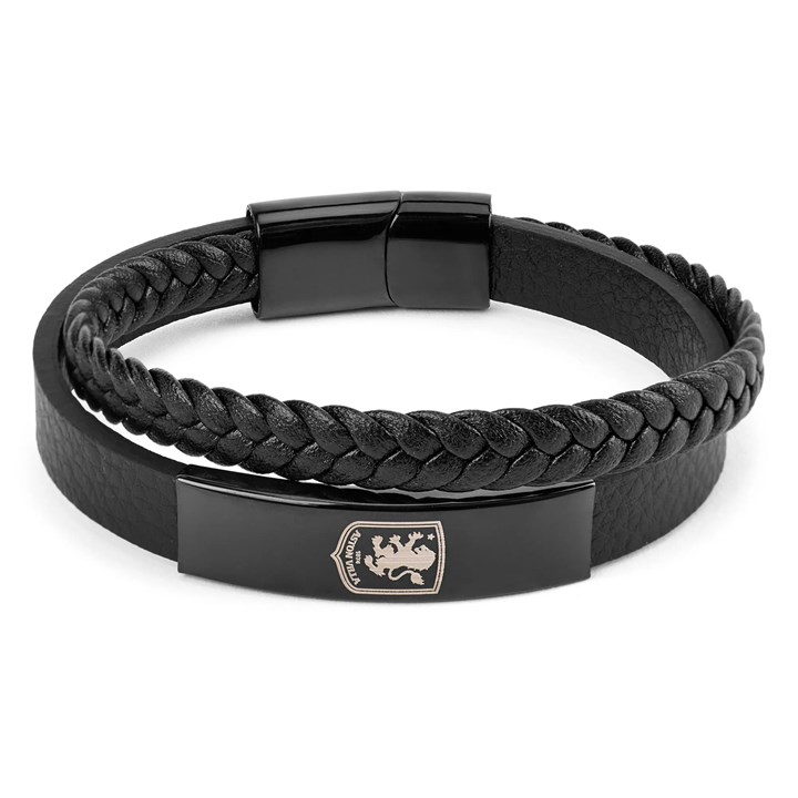 Aston Villa FC Leather Steel Bracelet with Gift Box